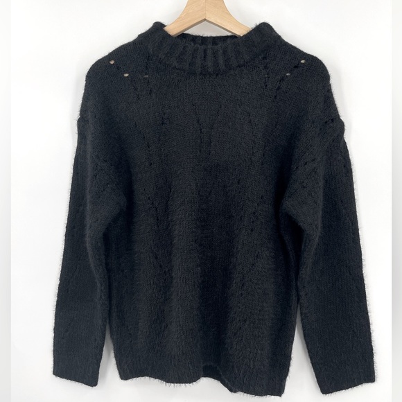 NWT Lulu’s Sweater Pointelle Pullover Black Sweater Size Small - Picture 2 of 5